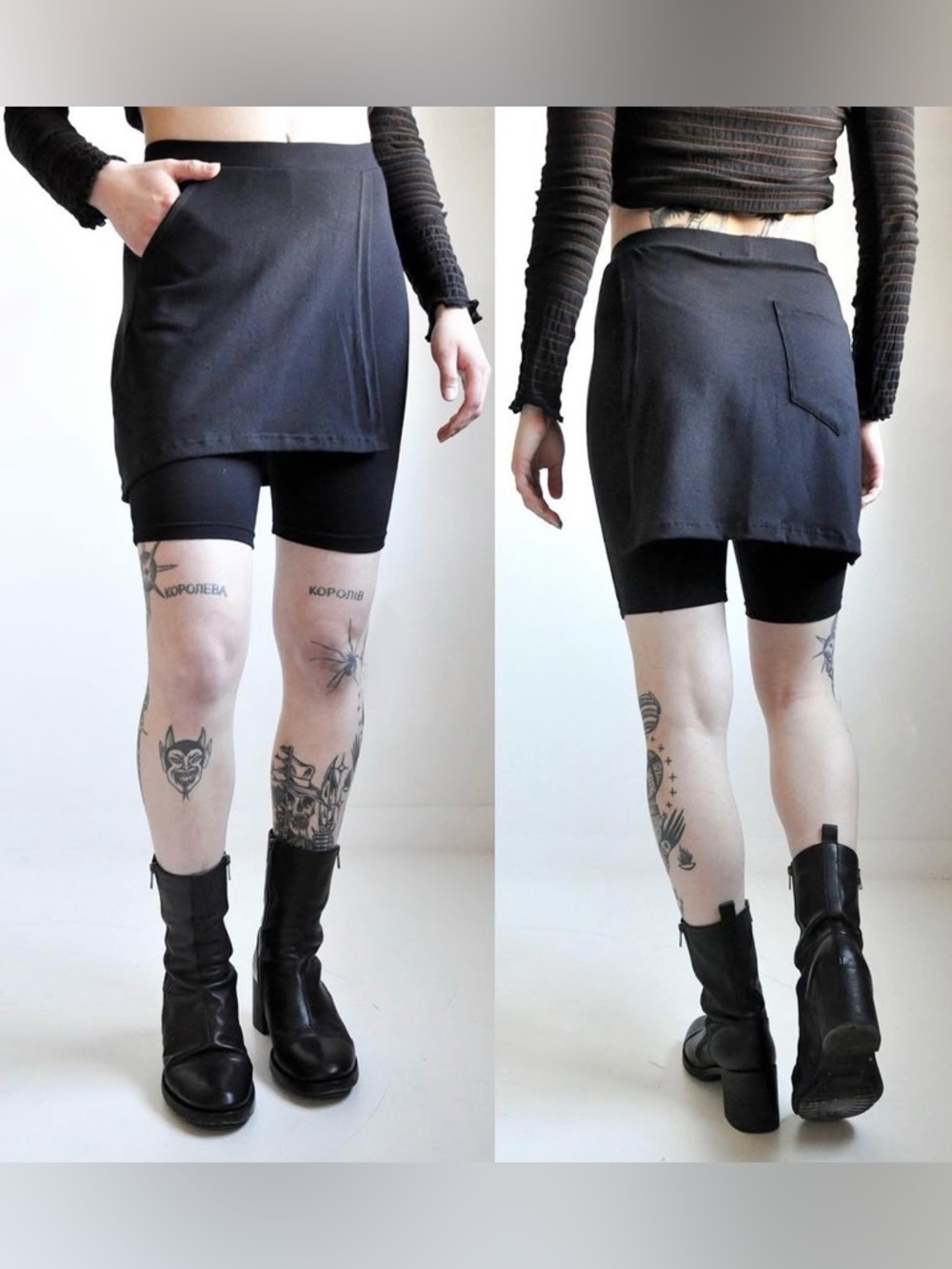TERRA SHORTS- Black Skort with Built-In Bike Shorts by Noctex, summer goth